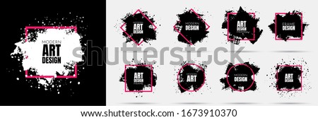 Vector background for text. Grunge banners set. Black paint. Brush ink stroke. Isolated square white frame. Element for design poster, cover, invitation, gift card, flyer, social media, promotion.