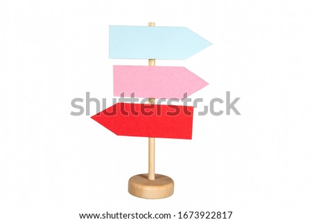 Emty signpost with arrows isolated on white background. Free space for text