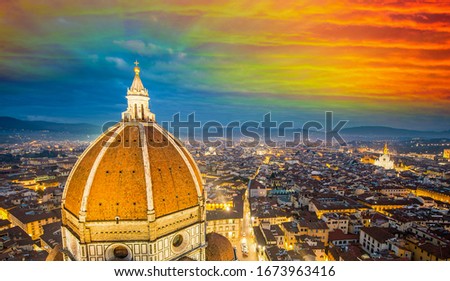 Florence (Italy) - Aerial bird eye view at sunset from Giotto Campanile (Giotto bell tower)