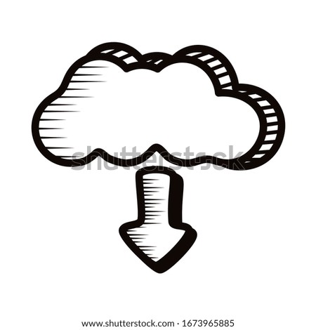 cloud computing download doodle line style icon vector illustration design