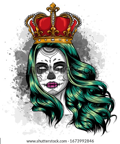 Skull girl with a crown. Vector illustration design