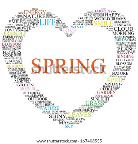 Spring word cloud in a shape of a heart