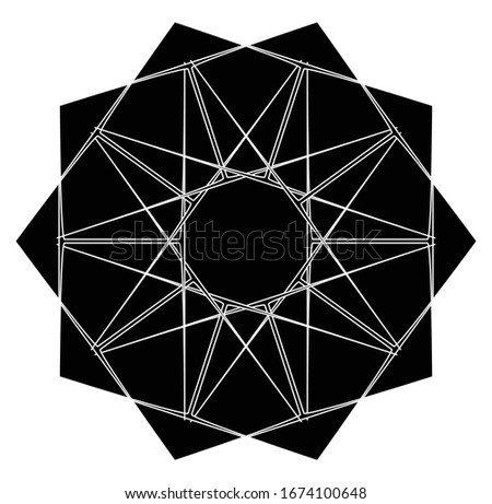 Circular and radial abstract mandalas, motifs, decoration design elements. Black and white generative geometric and abstract art shapes