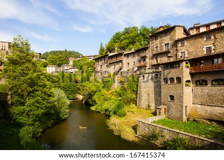 residence houses of old Catalan village. Rupit, Spain Royalty-Free Stock Photo #167415374