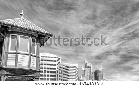 Black and white view of Darling Harbour, Sydney - Australia.