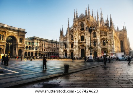 Milan Cathedral, Duomo and Vittorio Emanuele II Gallery at Piazza del Duomo. Lombardy, Italy Royalty-Free Stock Photo #167424620