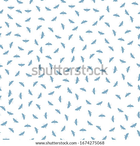 Ditsy butterfly seamless vector pattern background. Day flying moth illustration.Scottish coastal insect repeat blue white backdrop. All over print for Scotland summer, wildlife, conservation concept.