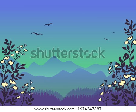 Nature landscape, mountains. Relaxation, inspiration and calm. Night