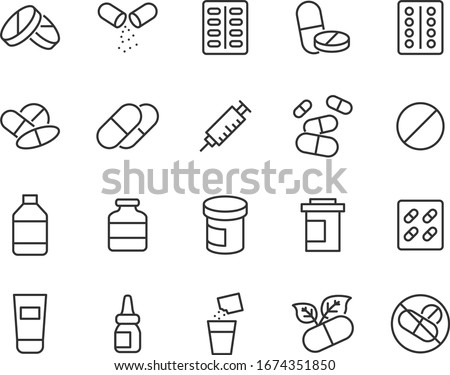 set of medicine icons, pharmacy, drug store, capsule Royalty-Free Stock Photo #1674351850