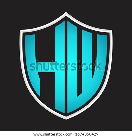 HW Logo monogram with shield shape isolated blue colors on outline design template