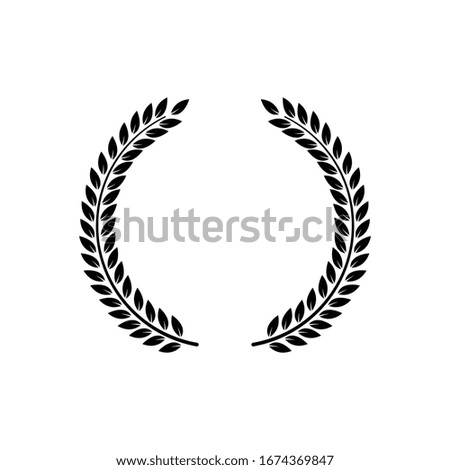 Circle frame from black silhouette of two laurel branches in flat style, vector illustration isolated on white background. Icon or emblem of laureate wreath or bays as symbol of victory and triumph Royalty-Free Stock Photo #1674369847