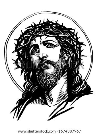 Jesus Christ, graphic portrait. Hand drawing.  Royalty-Free Stock Photo #1674387967