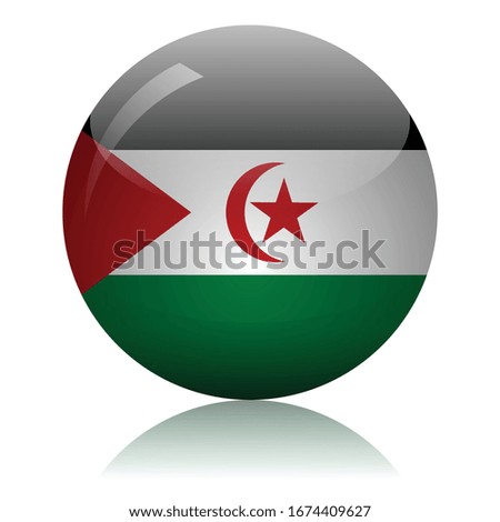 Western Sahara flag glass button vector illustration