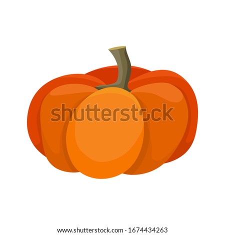 vector Illustration in cartoon style with tasty Fresh pumpkin Isolated on white backdrop. simple graphic design, healthy autumn food concept, traditional Halloween celebration