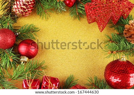 Beautiful Christmas decorations with fir tree on bright background