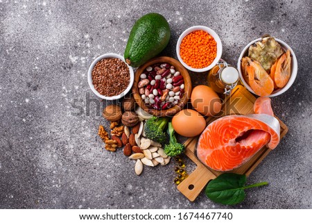 Products sources of Omega-3 acids. Healthy fats Royalty-Free Stock Photo #1674467740