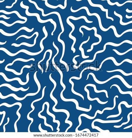 white chaotic lines on classic blue. vector seamless pattern. fabric design