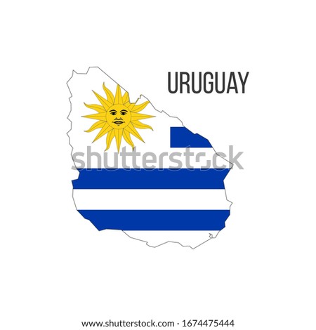 Uruguay flag map. The flag of the country in the form of borders. Stock vector illustration isolated on white background.