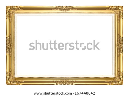  gold antique  picture frames. Isolated on white background