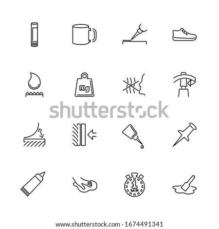 Glue, Adhesive Sticky Gel outline icons set - Black symbol on white background. Glue, Adhesive Sticky Gel Simple Illustration Symbol - lined simplicity Sign. Flat Vector thin line Icon editable stroke Royalty-Free Stock Photo #1674491341