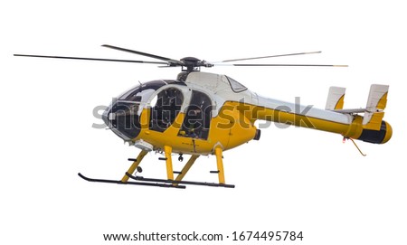 An Isolated Yellow Search And Rescue Helicopter On A White Background
