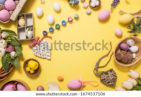 Easter concept. Easter holiday concept with cute handmade eggs