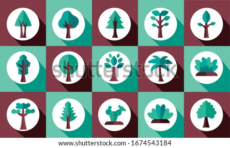 bundle of trees silhouette style icons and lettering vector illustration design
