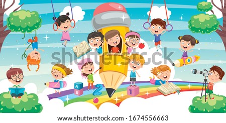 Cute Children Playing At Abstract Nature