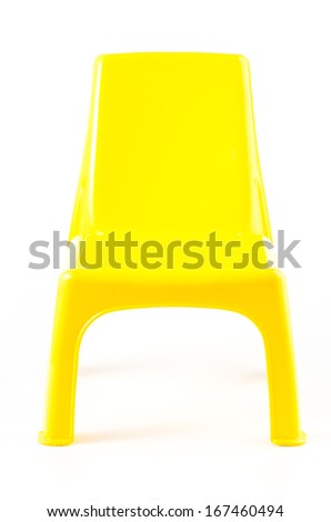 Yellow plastic chair on isolated white background