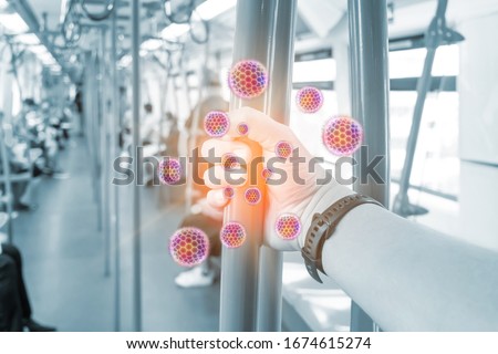 Corona virus , COVID-19, 2019-nCoV, The germ spread from person to person through direct physical contact Royalty-Free Stock Photo #1674615274