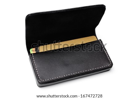 Leather visiting card holder on white background