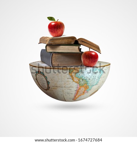 world book day, world teachers’ open book over the Planet, day, Mental Health Day concept, books apple and globe, World literature concept, Knowledge information, world children's book day,