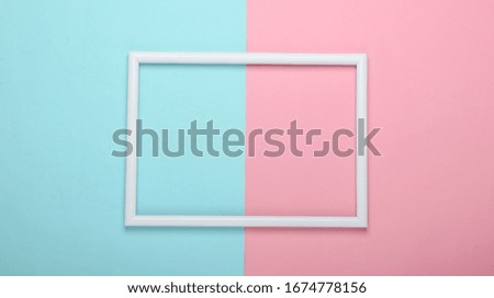 Empty frame for copy space on pink blue pastel  background. Minimalism