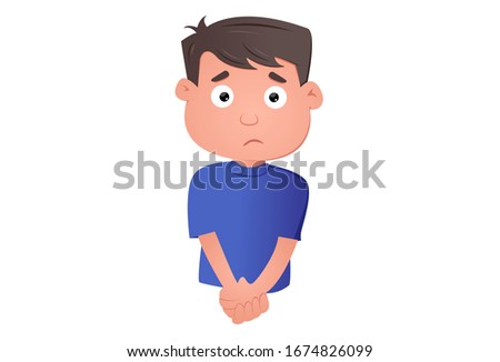 Vector cartoon illustration of boy is guilty. Isolated on white background.  Royalty-Free Stock Photo #1674826099