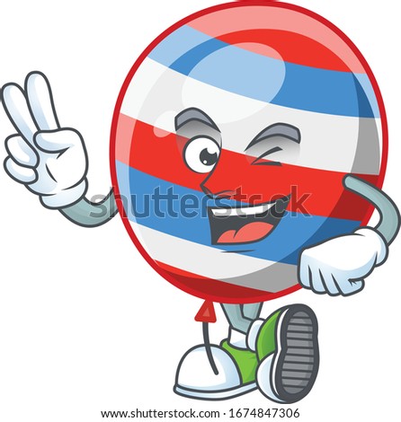 A joyful independence day balloon mascot design showing his two fingers