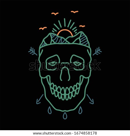 skull mountain line art vector