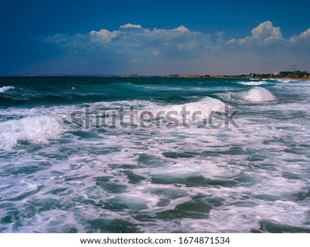 Sea surf day landscape shore sky spray shot in Greece on the island of Cyprus