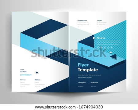 Vector flyer brochure layout design templates, company profile, magazine, poster, annual report, book covers and booklet, with blue triangle shape design element in A4 size with bleed.