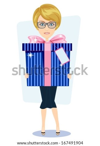 woman with big gift, vector