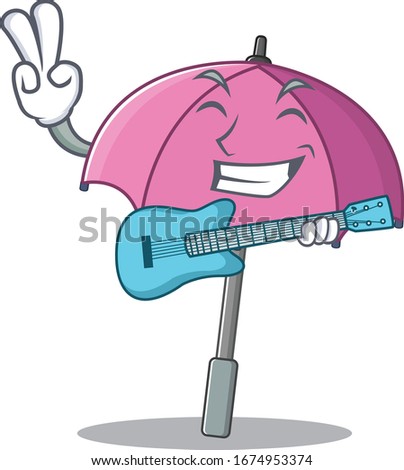 Supper cool pink umbrella cartoon playing a guitar