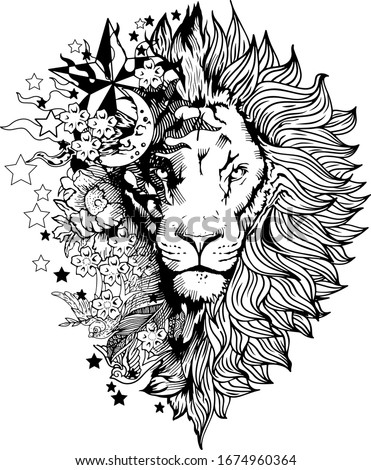 Lion face tattoo vector graphic clipart design Royalty-Free Stock Photo #1674960364