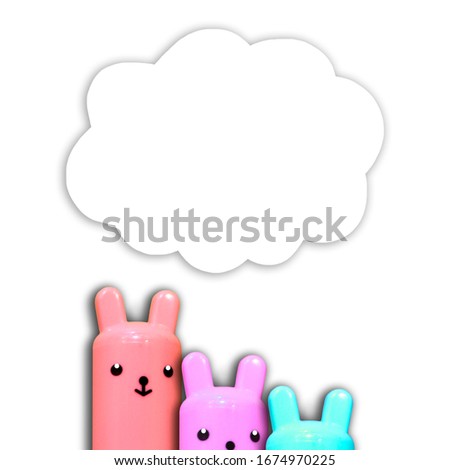 Simple cute bright Bunny on a soft pastel background. Template for a cute bright card for Easter, birthday. Minimal concept