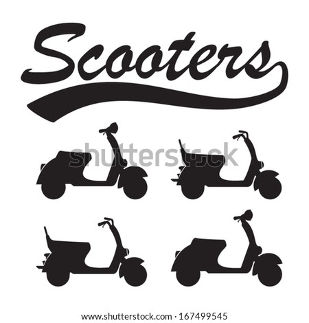 Set of vector retro scooters silhouettes