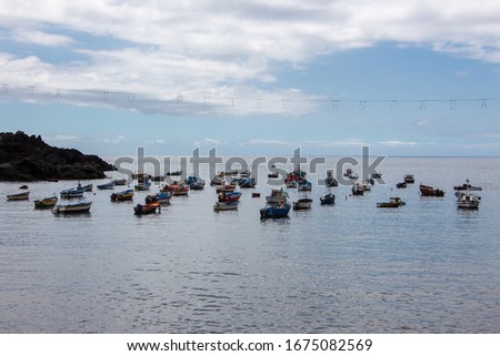 Fisher boats on the sea horizon camara de lobos madeira
