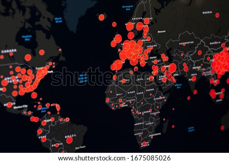 Map of Coronavirus (Covid-19), Close-up countries with Covid-19, Covid 19 map confirmed cases report worldwide globally. Royalty-Free Stock Photo #1675085026