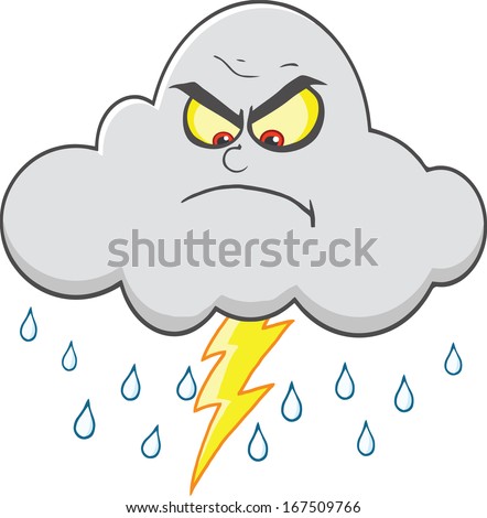 Angry Cloud With Lightning And Rain. Vector Illustration Isolated on white