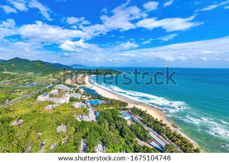 Riyue Bay (Sun and Moon Bay) Tourism Area, a Site for Surfing Events in Wanning County, Hainan Island, China, with Tropical Climate and Beautiful Landscape. 