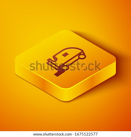 Isometric line Ice resurfacer icon isolated on orange background. Ice resurfacing machine on rink. Cleaner for ice rink and stadium. Yellow square button. Vector Illustration