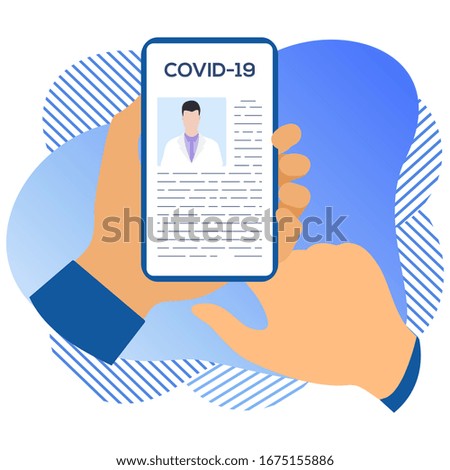 Vector illustration 2019-nCoV Human looking for information about coronavirus COVID-19 on a modern device. Pathogen respiratory Chinese coronavirus SARS pandemic risk Design for website, print