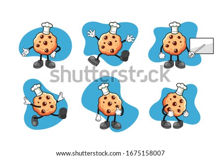Chocolate chip cookie cartoon character set